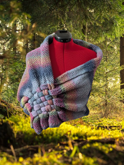 Hand Knitted Pastel Dreams Shawl, Unique Woven Center, Pastel Gradient Wrap - 57/43 Cotton Blend